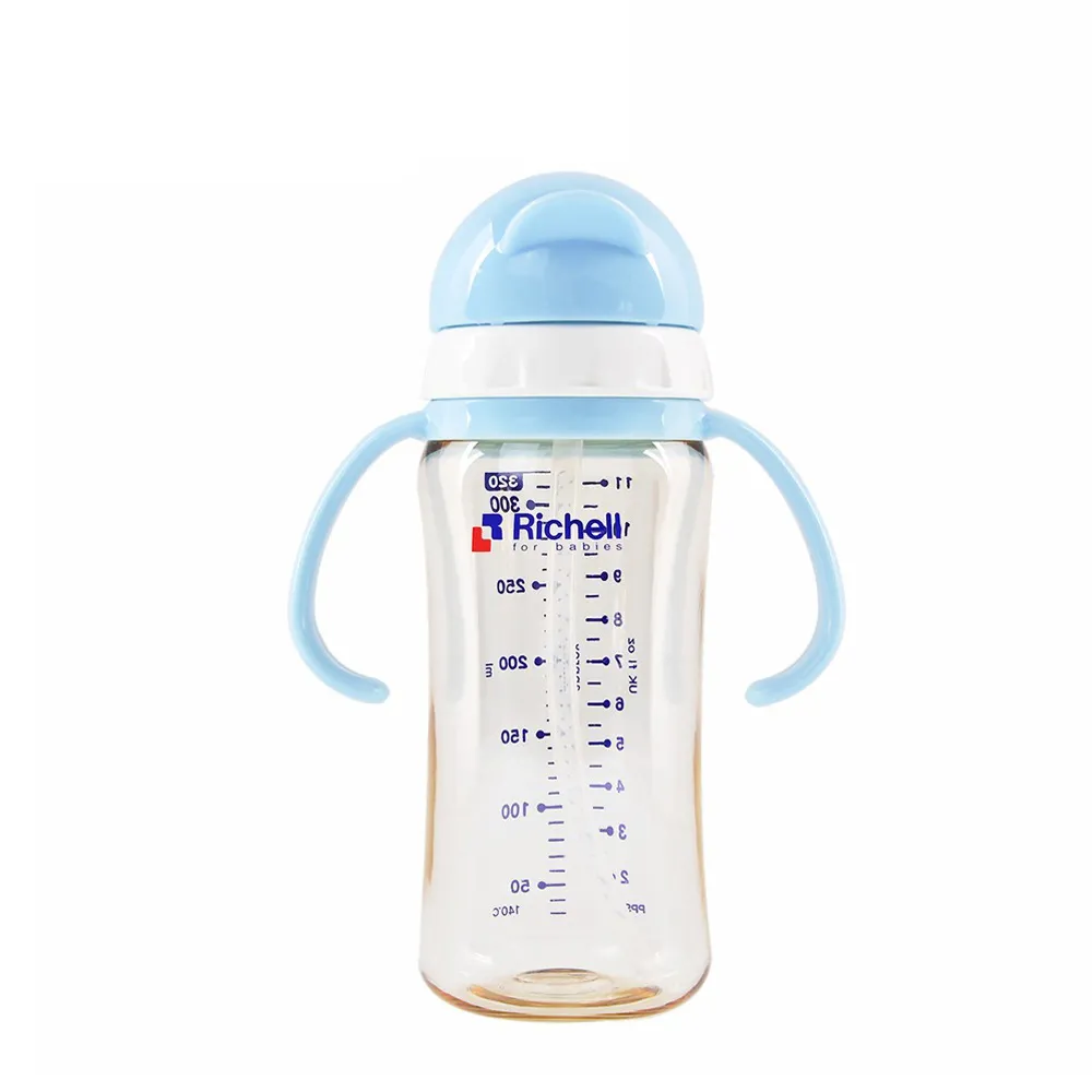 【Richell 利其爾】官方授權_ PPSU吸管哺乳瓶 320ML - 白(也可當水杯使用)