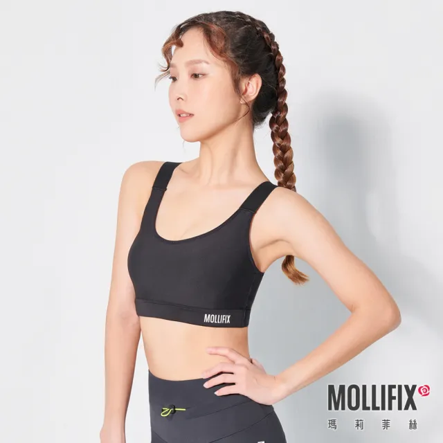 【Mollifix 瑪莉菲絲】水陸兩用速乾防曬運動內衣、瑜珈服、無鋼圈(黑)