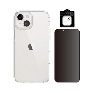 【RedMoon】APPLE iPhone13 mini 5.4吋 手機殼貼3件組 空壓殼-9H防窺保貼+3D全包鏡頭貼(i13mini)