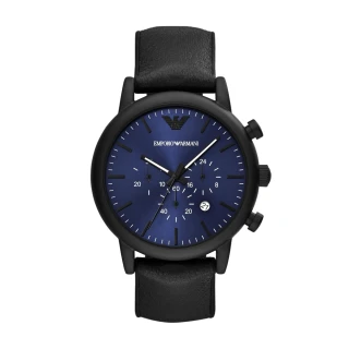 【EMPORIO ARMANI】經典黑鋼藍面計時腕錶46mm(AR11351)
