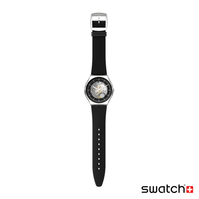 【SWATCH】Skin Irony 超薄金屬系列 BLACK SKELETON 終極探長 金屬錶 男錶 女錶 手錶 瑞士錶 錶(42mm)