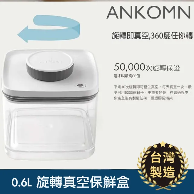 【ANKOMN】旋轉真空保鮮盒 600mL 透明二入組(真空密封罐)