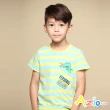 【Azio Kids 美國派】男童 上衣 口袋恐龍字母印花橫條紋短袖上衣T恤(黃)