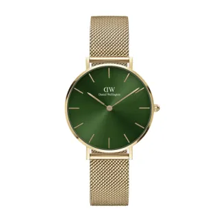 【Daniel Wellington】DW 手錶  Petite Emerald 32mm幻彩森林綠米蘭金屬錶-香檳金框(DW00100480)