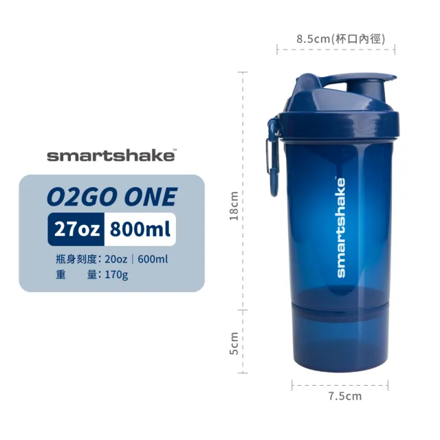 【SmartShake】O2GO ONE 雙層搖搖杯｜27oz｜4色可選(Blender Bottle/運動水壺/乳清蛋白)