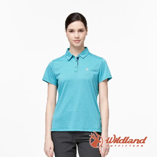 【Wildland 荒野】女 彈性雙色POLO針織上衣-海藍色 0A91619-52(POLO衫/排汗衫/短袖上衣/休閒上衣)