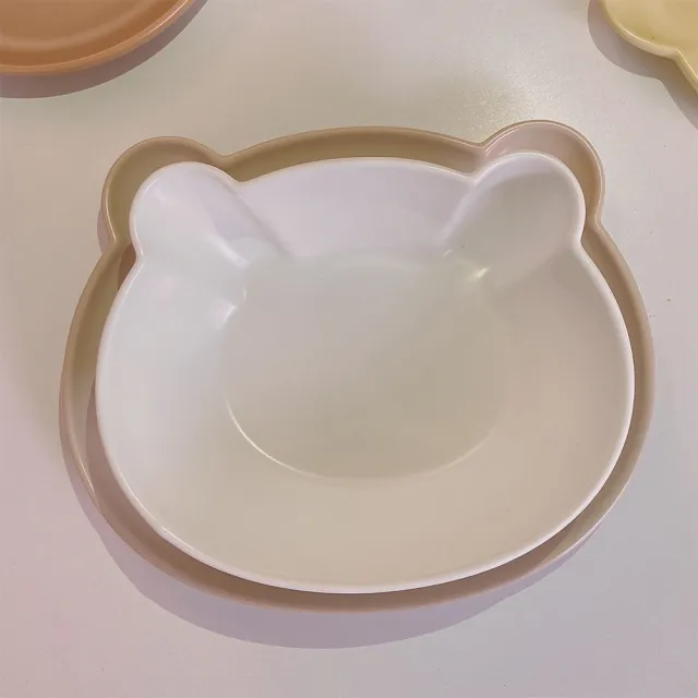 【MYUMYU沐慕家居】可愛熊熊小熊碗/盤(小熊碗 陶瓷碗盤 奶茶色系)