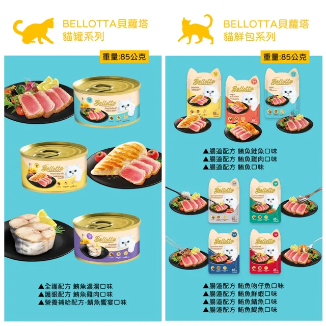 【Bellota 貝蘿塔】貓鮮包-腸道配方+益菌生F.O.S(多種口味85g*24入 副食/成貓 貓餐包)