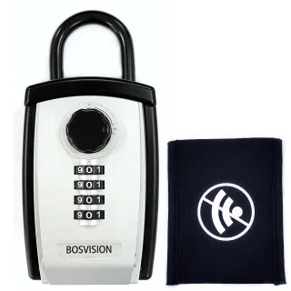 【BOSVISION 博士威】大容量掛勾式密碼鎖鑰匙盒+晶片車鑰匙訊號屏蔽袋(鎖中鎖收納盒)
