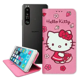 【SANRIO 三麗鷗】SONY Xperia 1 III 5G Hello Kitty 櫻花吊繩款彩繪側掀皮套