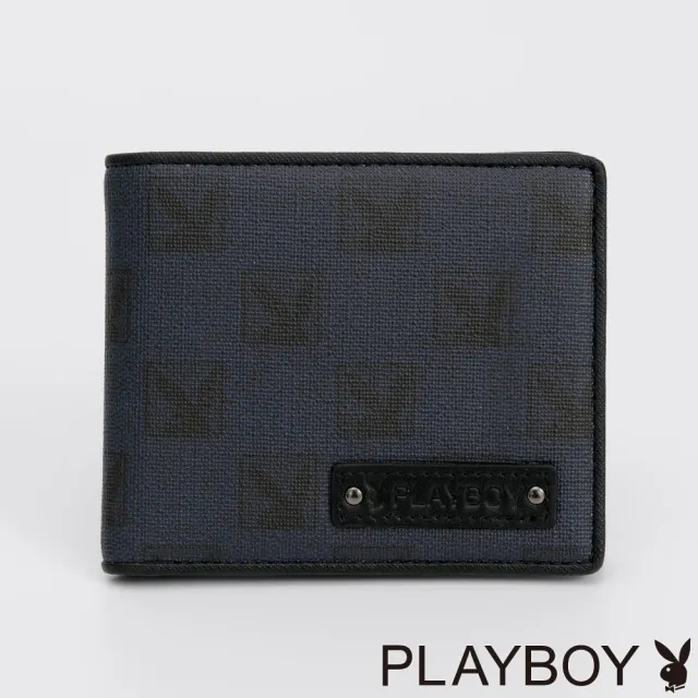 【PLAYBOY】短夾附拉鍊零錢袋 PZG方塊遊戲系列(深藍色)