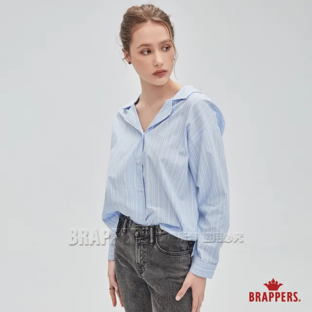 【BRAPPERS】女款 典雅西裝領條紋襯衫(淺藍白條)