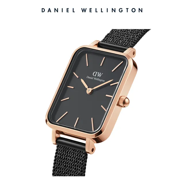 【Daniel Wellington】DW 手錶  Quadro Sheffield 20x26mm經典黑真皮皮革小方錶(兩色 DW00100435)