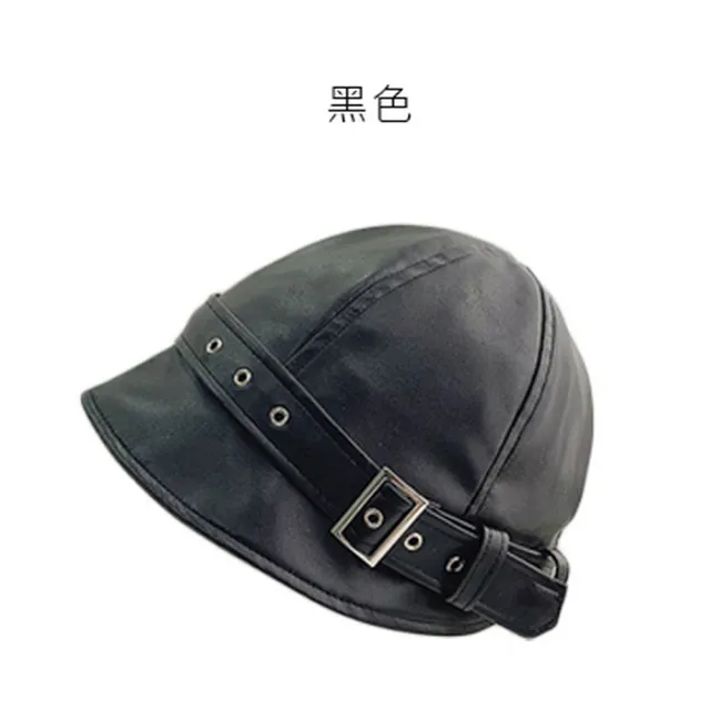 【OT SHOP】女款 質感皮革漁夫帽 盆帽 水桶帽 C2177(短帽沿 法式風格盆帽 復古皮扣設計)