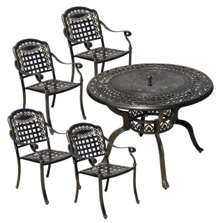 【LOGIS】團團圓鋁合金鑄鋁庭園烤肉桌椅(1桌4椅)