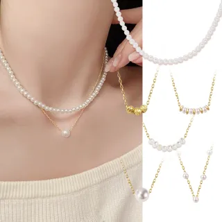 【City Diamond 引雅】日本珍珠AKOYA單顆 雙層天然珍珠串短版合金頸鍊/短版項鍊 40cm(手作設計系列)