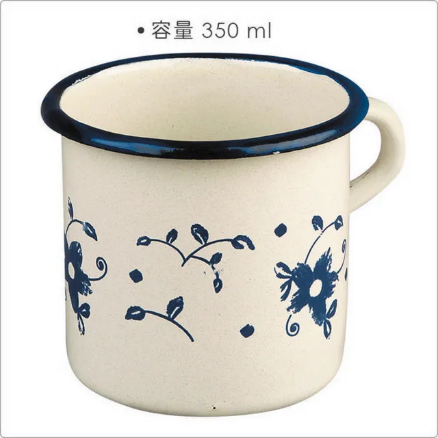 【IBILI】琺瑯馬克杯 花卉藍350ml(水杯 茶杯 咖啡杯 露營杯 琺瑯杯)