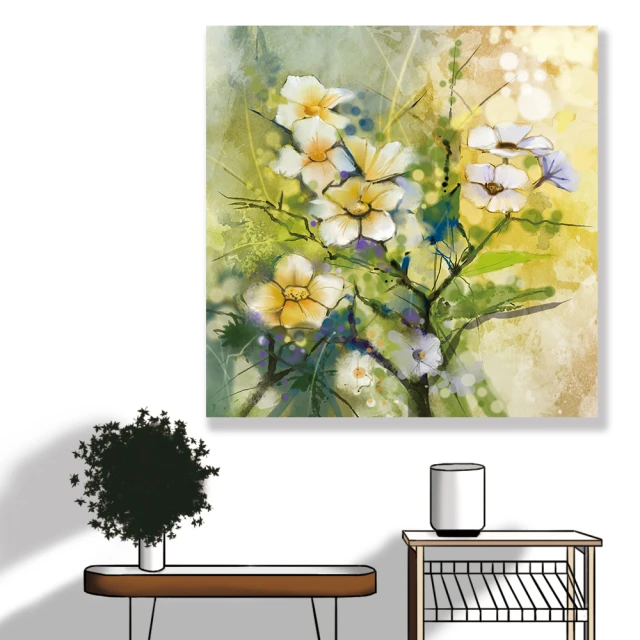 【24mama 掛畫】單聯式 油畫布 柔和 白色 植物花卉 春天 美麗 無框畫-60x60cm(日本櫻花01)