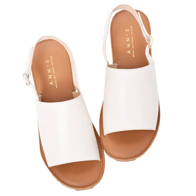 【Ann’S】簡單模樣-柔軟綿羊皮一字寬帶平底涼鞋-版型偏小(米白)