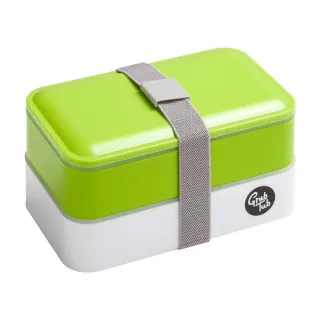 【Premier】附餐具雙層便當盒 綠白(環保餐盒 保鮮盒 午餐盒 飯盒)