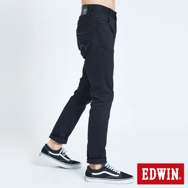 【EDWIN】男裝 EDGE皮邊雙袋窄管牛仔褲(黑色)