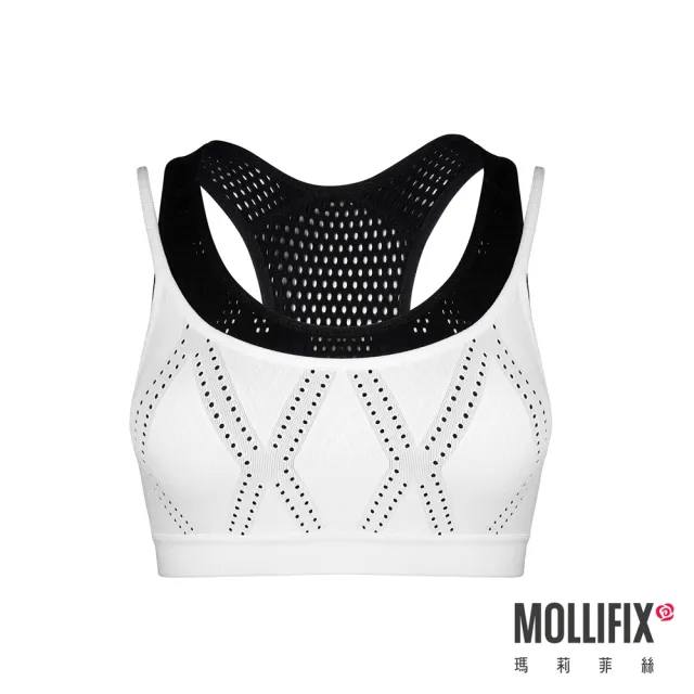 【Mollifix 瑪莉菲絲】A++雙層包覆運動BRA、瑜珈服、無鋼圈、運動內衣(白+黑)