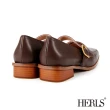 【HERLS】低跟鞋-復古全真皮橫帶鏤空方頭低跟鞋(深棕色)