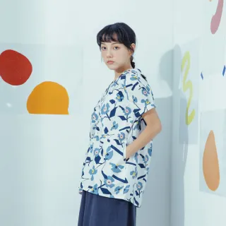 【MOSS CLUB】V領花朵印花-女短袖襯衫 印花 藍 綠(二色/版型適中)