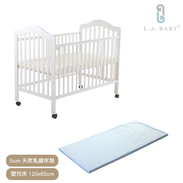 【L.A. Baby】米爾頓嬰兒大床＋5cm天然乳膠床墊(120x65cm)