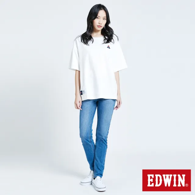 【EDWIN】女裝 JERSEYS 迦績EJ7棉錐形長褲(石洗藍)