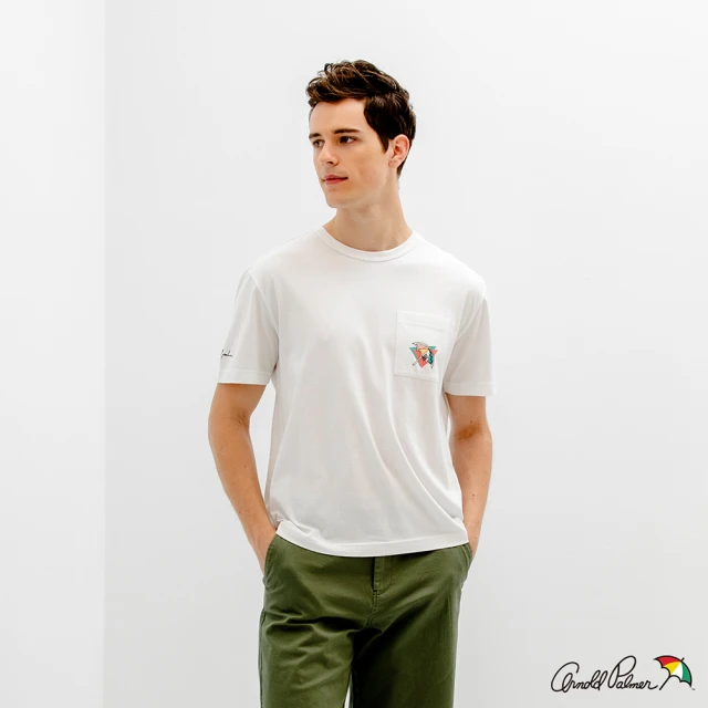 【Arnold Palmer 雨傘】男裝-印花小LOGO貼袋T恤-白色