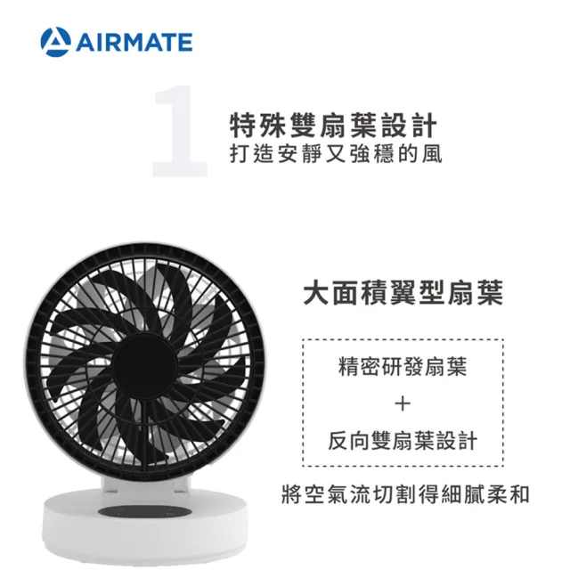 【AIRMATE 艾美特】USB雙扇葉無線循環立立扇UD805(BSMI認證充電雙扇葉)