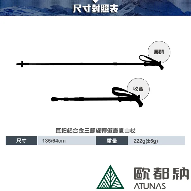 【ATUNAS 歐都納】直把鋁合金三節旋轉避震登山杖(A1WSCC01N阿朗壹/輕量/握感佳/戶外/行走輔助*)