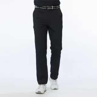 【Lynx Golf】男款吸濕快乾後袋特殊剪裁設計拉鍊口袋平口休閒長褲(黑色)