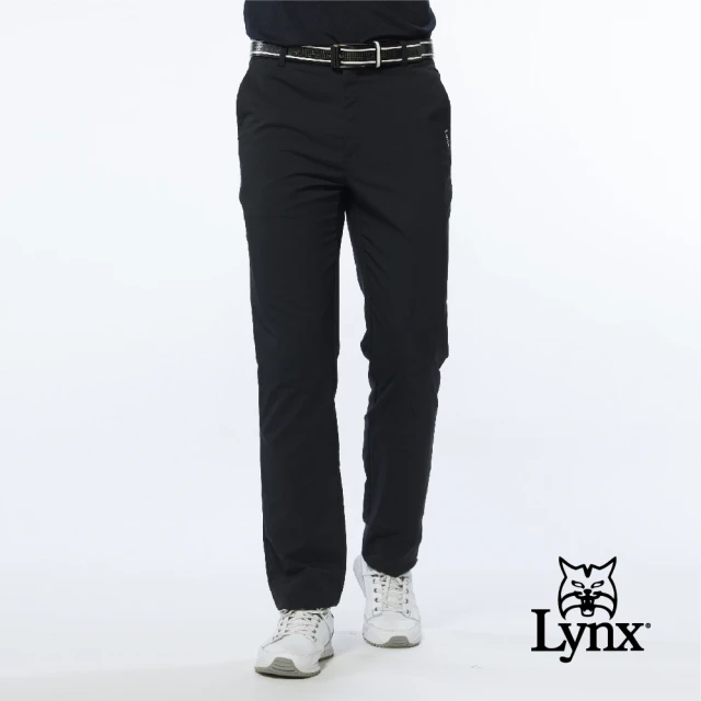 Lynx Golf 男款吸濕快乾後袋特殊剪裁設計拉鍊口袋平口休閒長褲(黑色)