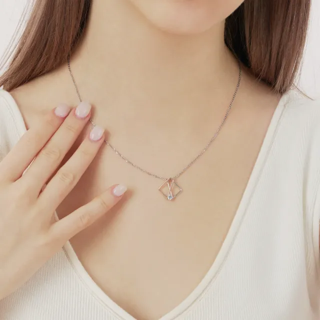 【點睛品】Daily Luxe 18分 幾何方形 18K雙色金鑽石吊墜