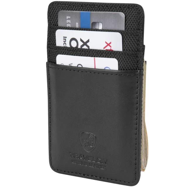 【Travelon】網拼防護鈔票RFID證件夾 黑(卡片夾 識別證夾 名片夾 RFID辨識)