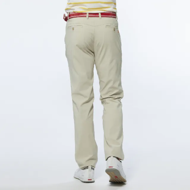 【Lynx Golf】男款日本布料透濕防潑水拉鍊大腿口袋設計平口休閒長褲(卡其色)