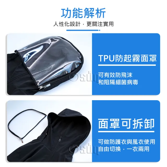 【Osun】防水高領多功能水洗重覆使用連帽可拆式面罩透氣防飛沫防塵防護衣-大人款(CE378/非醫療用)