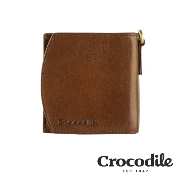 【Crocodile】鱷魚皮件 3卡 側邊可掛 零錢袋 短夾-0103-07502-咖啡色(Natural 2.0系列)