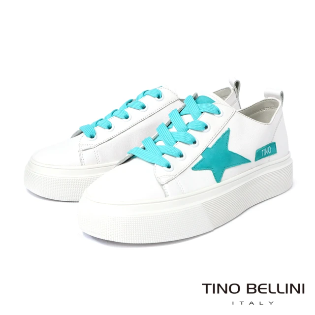 【TINO BELLINI 貝里尼】繽紛鞋帶星芒真皮厚底休閒鞋LB0T0006(藍)