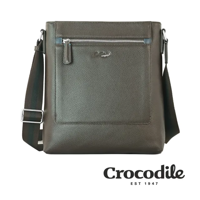 【Crocodile】鱷魚皮件 荔紋 直式斜背包 側背包-0104-09201-黑咖兩色-原廠公司貨(Match 2.0系列)