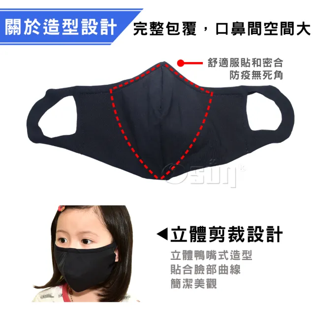 【Osun】一體成型防疫3D立體三層防水運動透氣布口罩台灣製造-4個一入(兒童款/CE321)