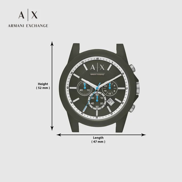 A|X Armani Exchange 官方直營】Outerbanks 運動風三眼計時手錶綠色