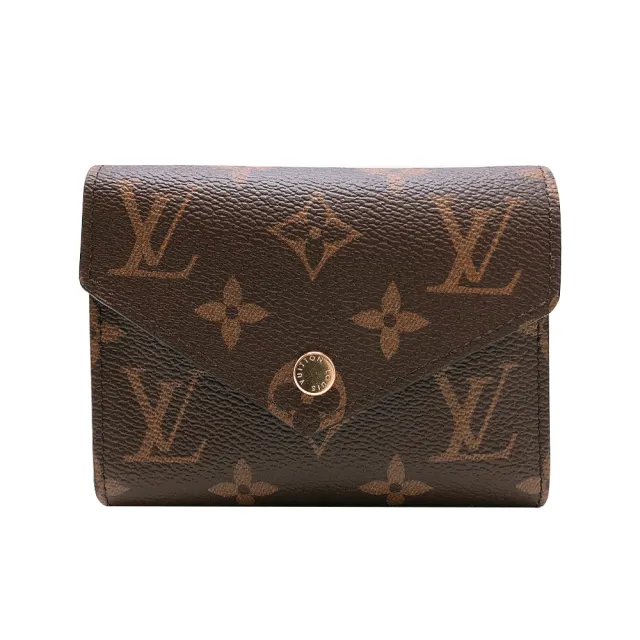 【Louis Vuitton 路易威登】Victorine 帆布印花三折金釦信封短夾(M62472-咖)