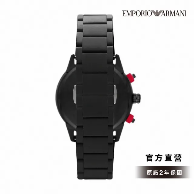【EMPORIO ARMANI 官方直營】Mario 沉穩實搭計時手錶 黑色 X槍灰矽膠錶帶 43MM AR11392