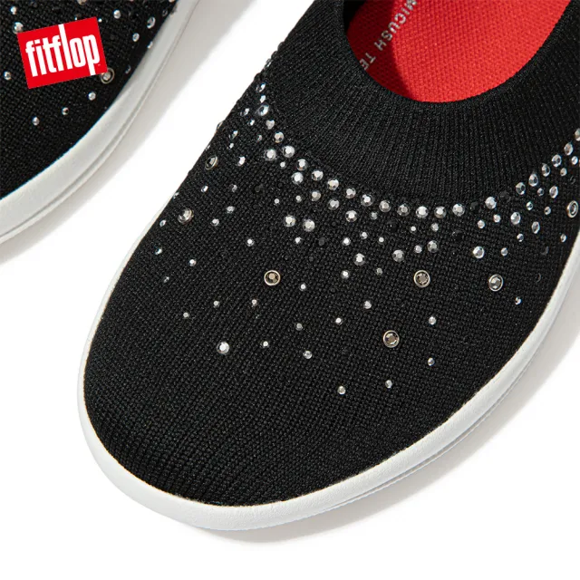 【FitFlop】UBERKNIT OMBRE CRYSTAL BALLERINAS 易穿脫舒適休閒娃娃鞋-女(黑色)