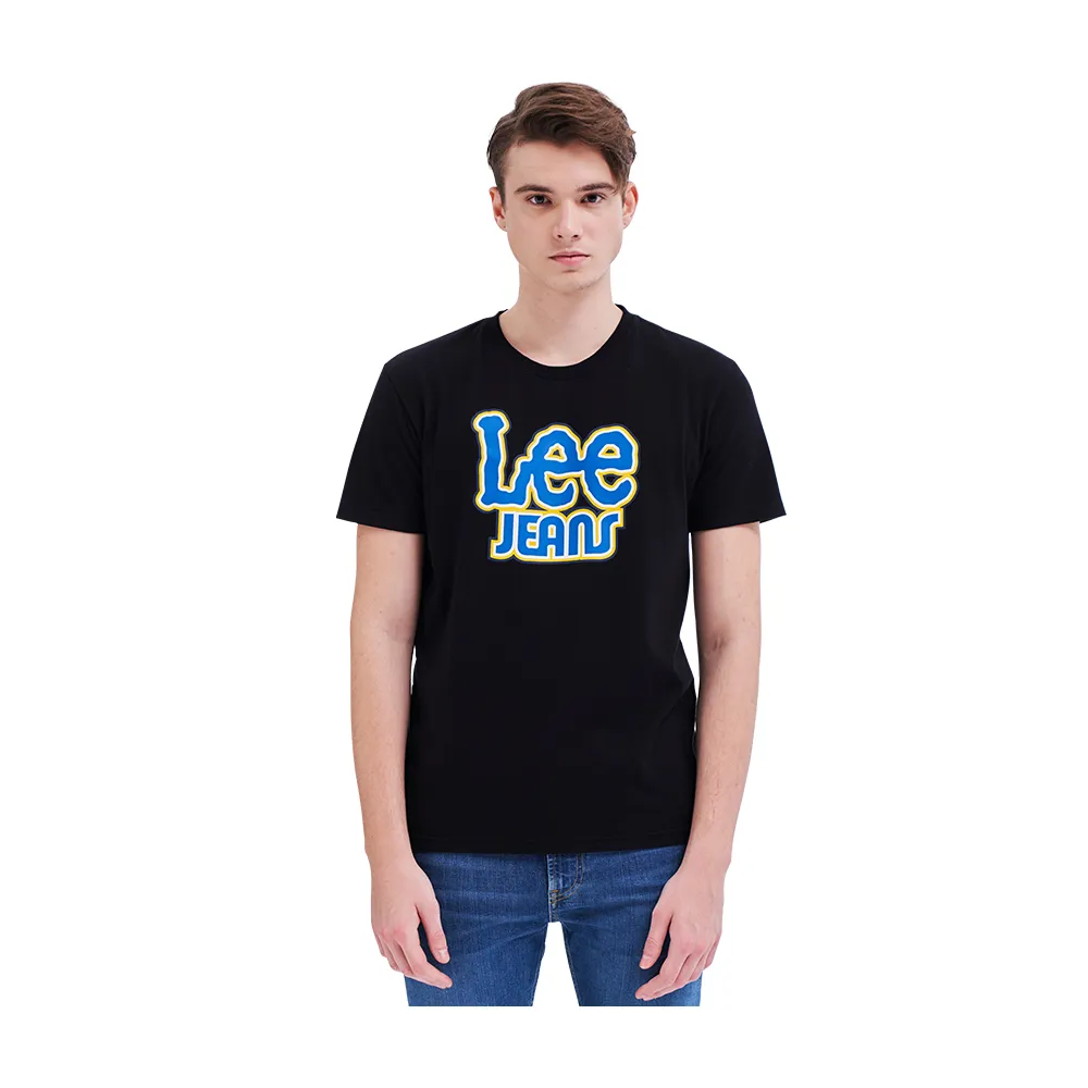 【Lee 官方旗艦】男裝 短袖T恤 / Jeans 大LOGO 氣質黑 標準版型(LL210142K11)
