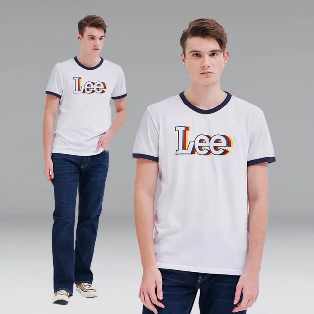 【Lee 官方旗艦】男裝 短袖T恤 / 立體重疊 大LOGO 經典白 標準版型(LL210144K14)