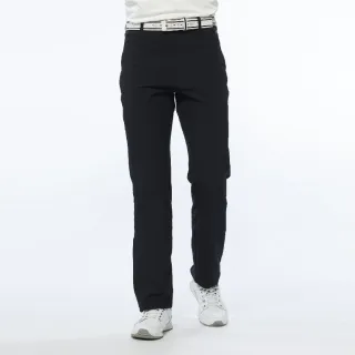【Lynx Golf】男款潑水功能隱形拉鍊款腿袋設計平口休閒長褲(黑色)